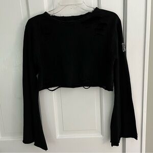 LF Los Angeles Black Distressed Cropped Cotton Top Small Grunge Witch Streetwear